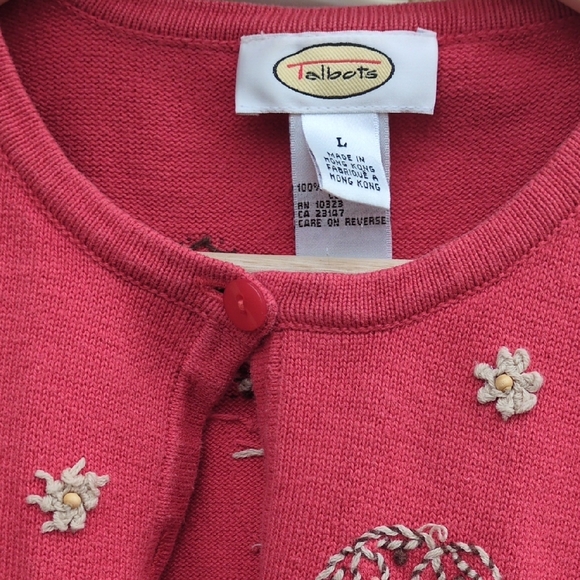 Talbots Pink Cardigan with Floral Embellishments - Picture 2 of 6